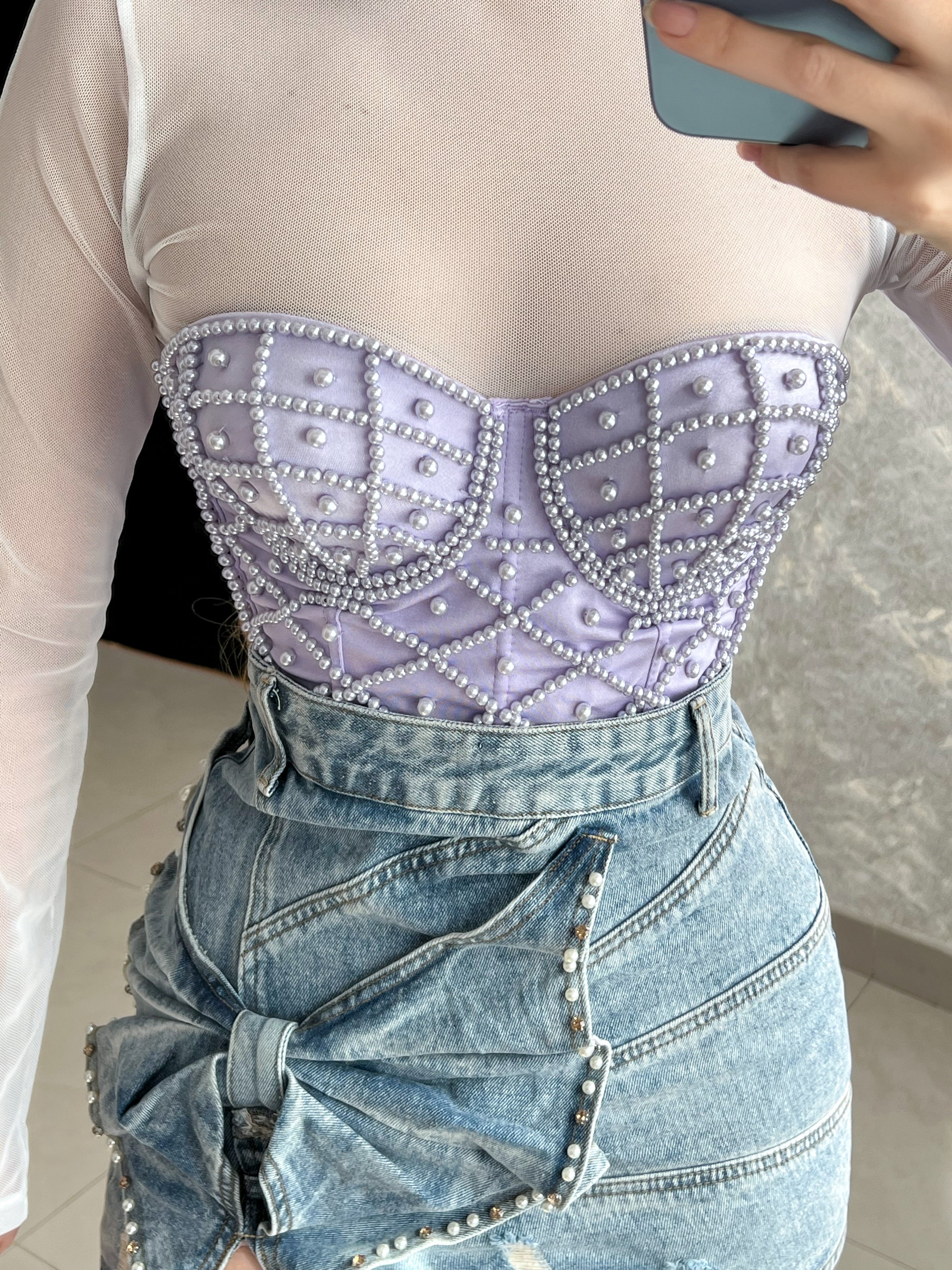 TOP LILA CON PERLAS
