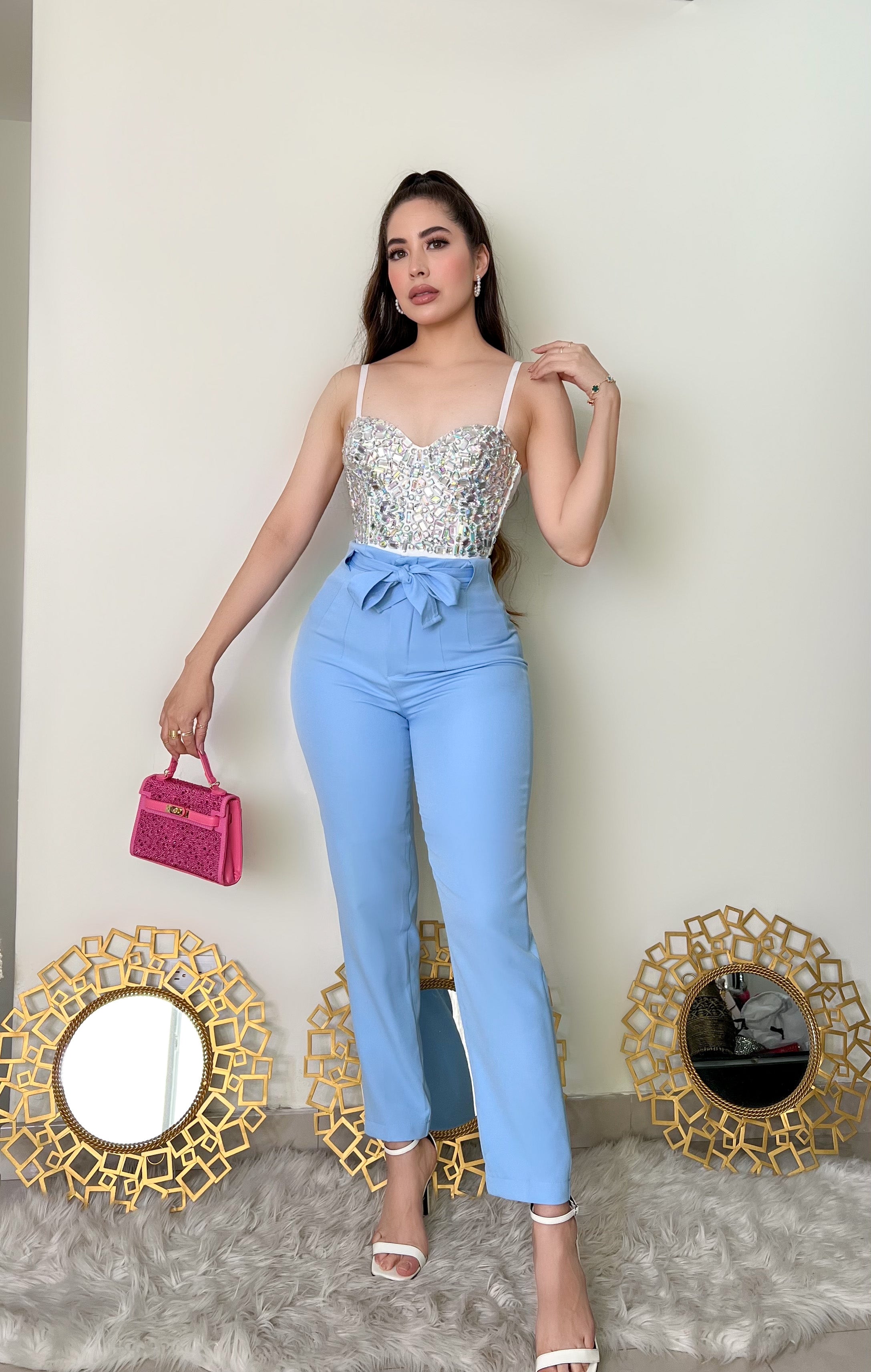 Combinar Pantalon Celeste Outfit Con Short Azul Cielo Mujer