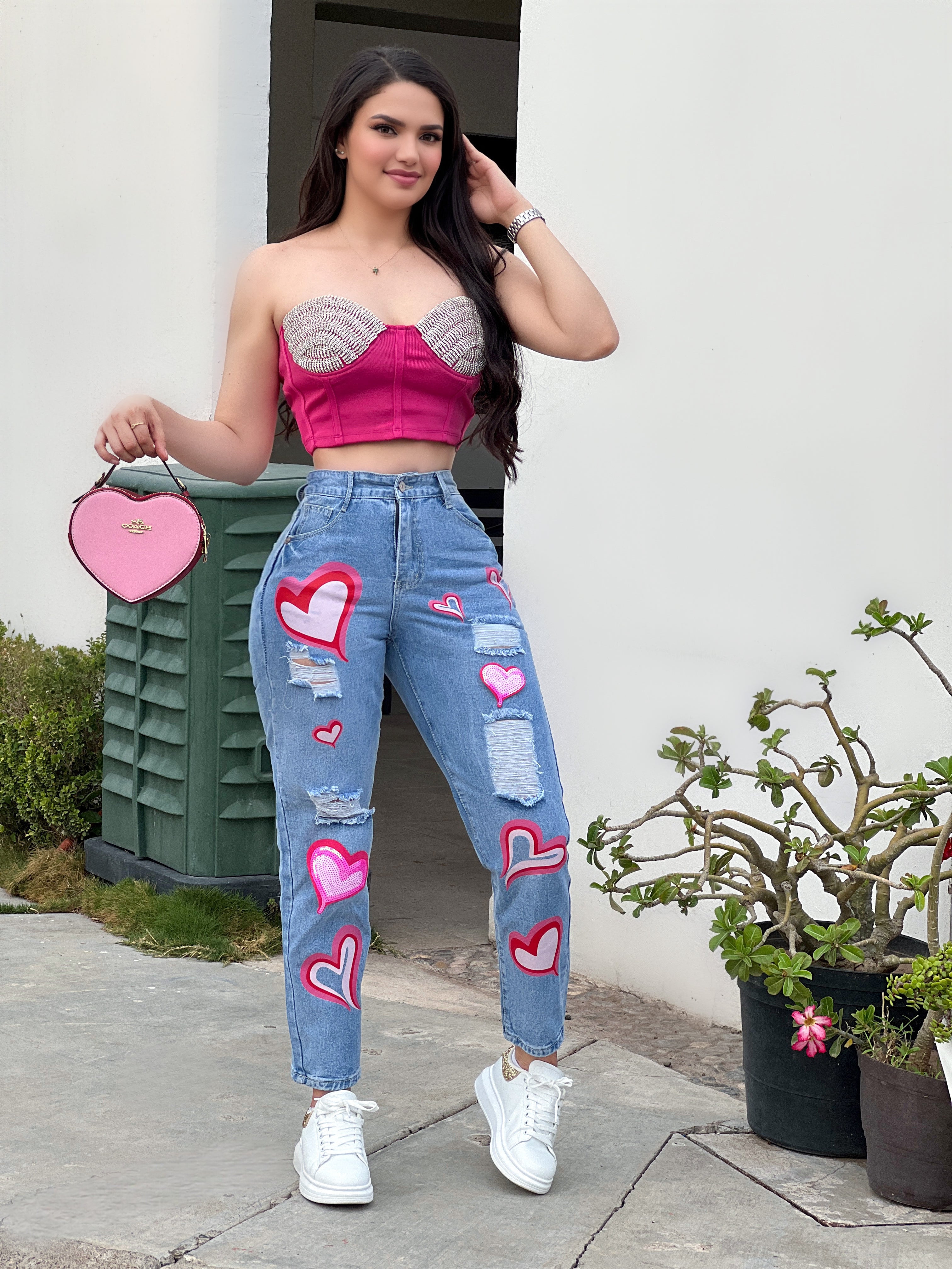 CORSET ROSA CON PEDRERÍA
