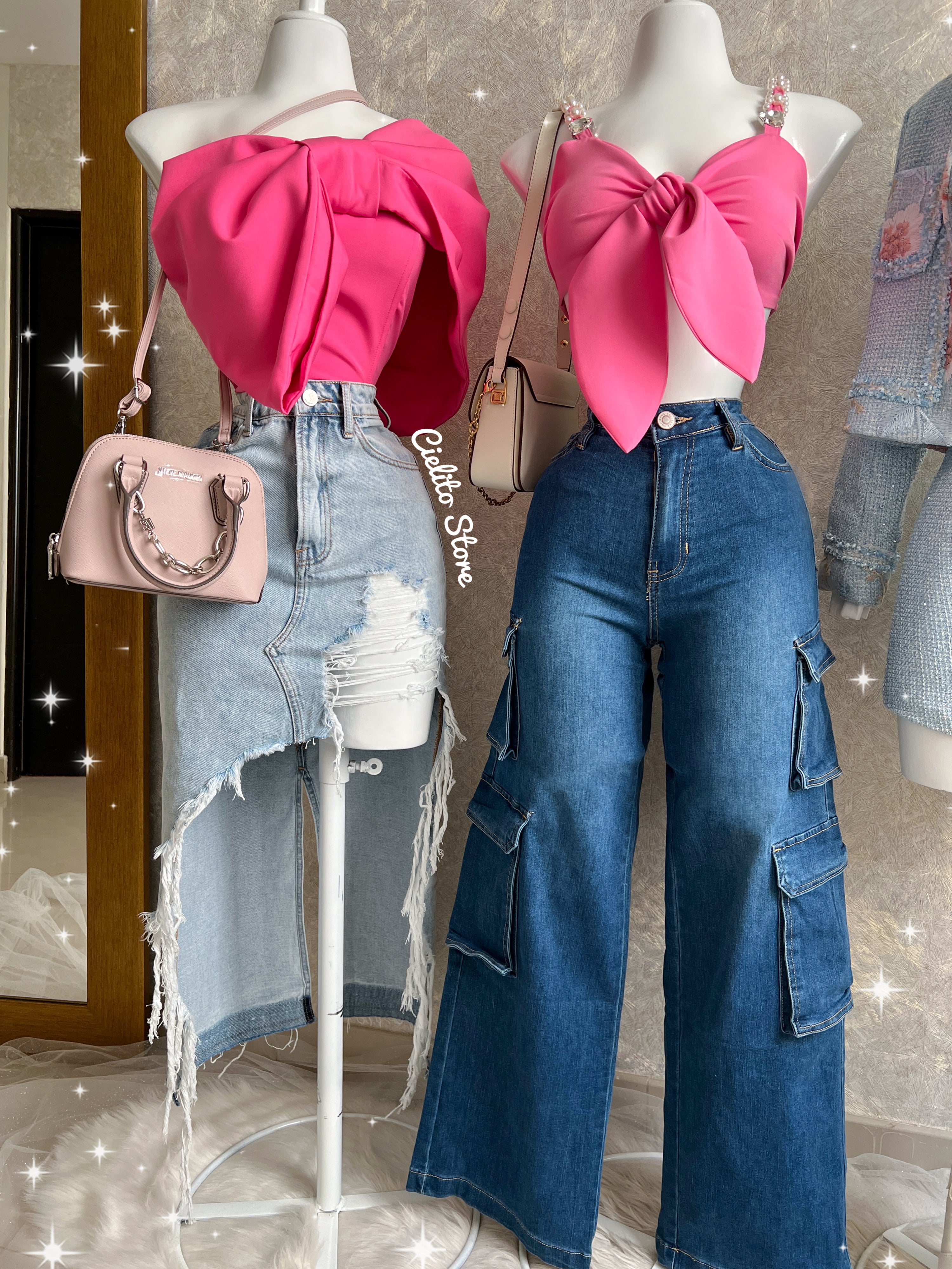 BLUSA ROSA CORTA DE MOÑO