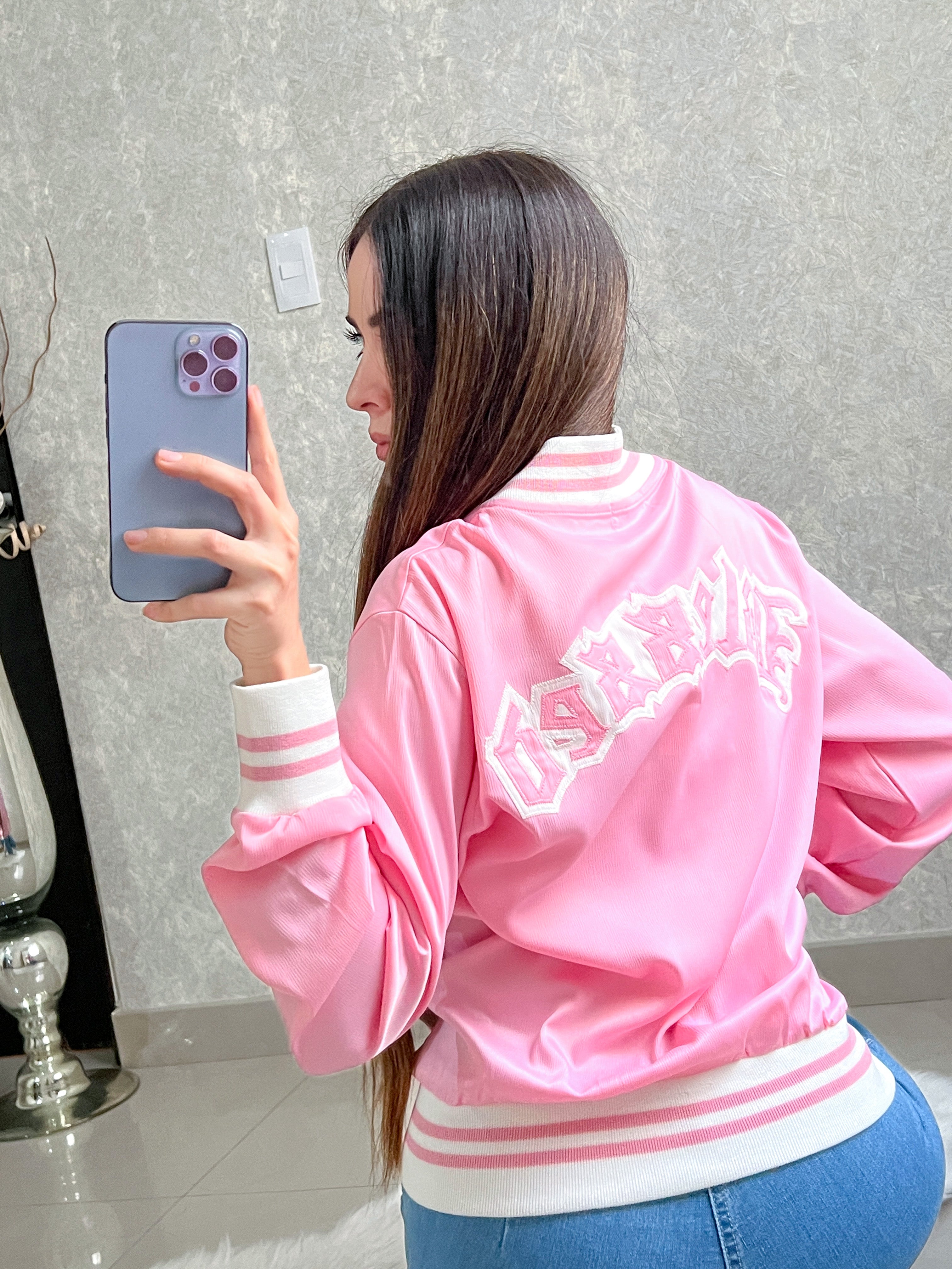 CHAQUETA ROSA CON BLANCO