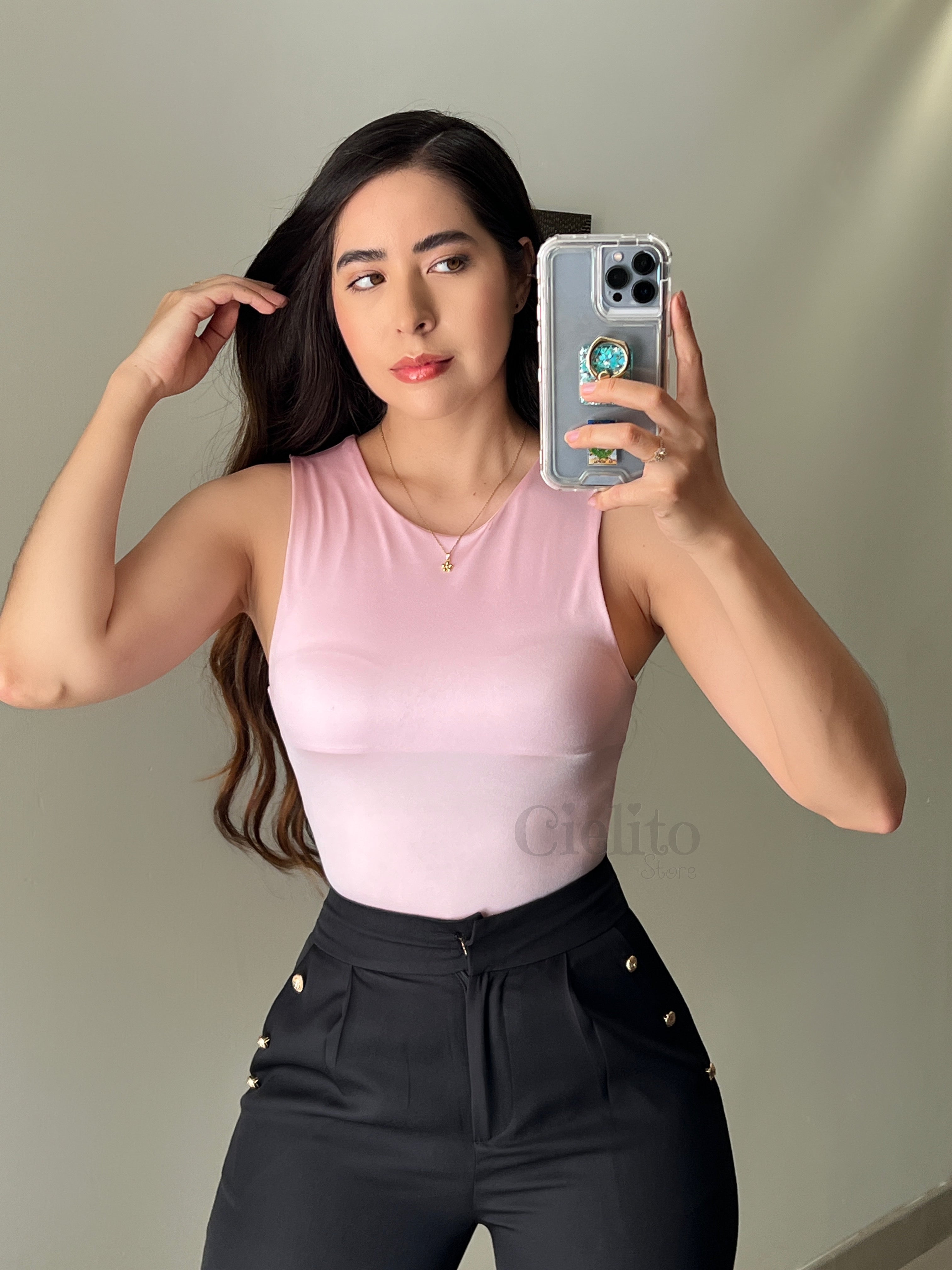 BODY ROSA SIN MANGAS