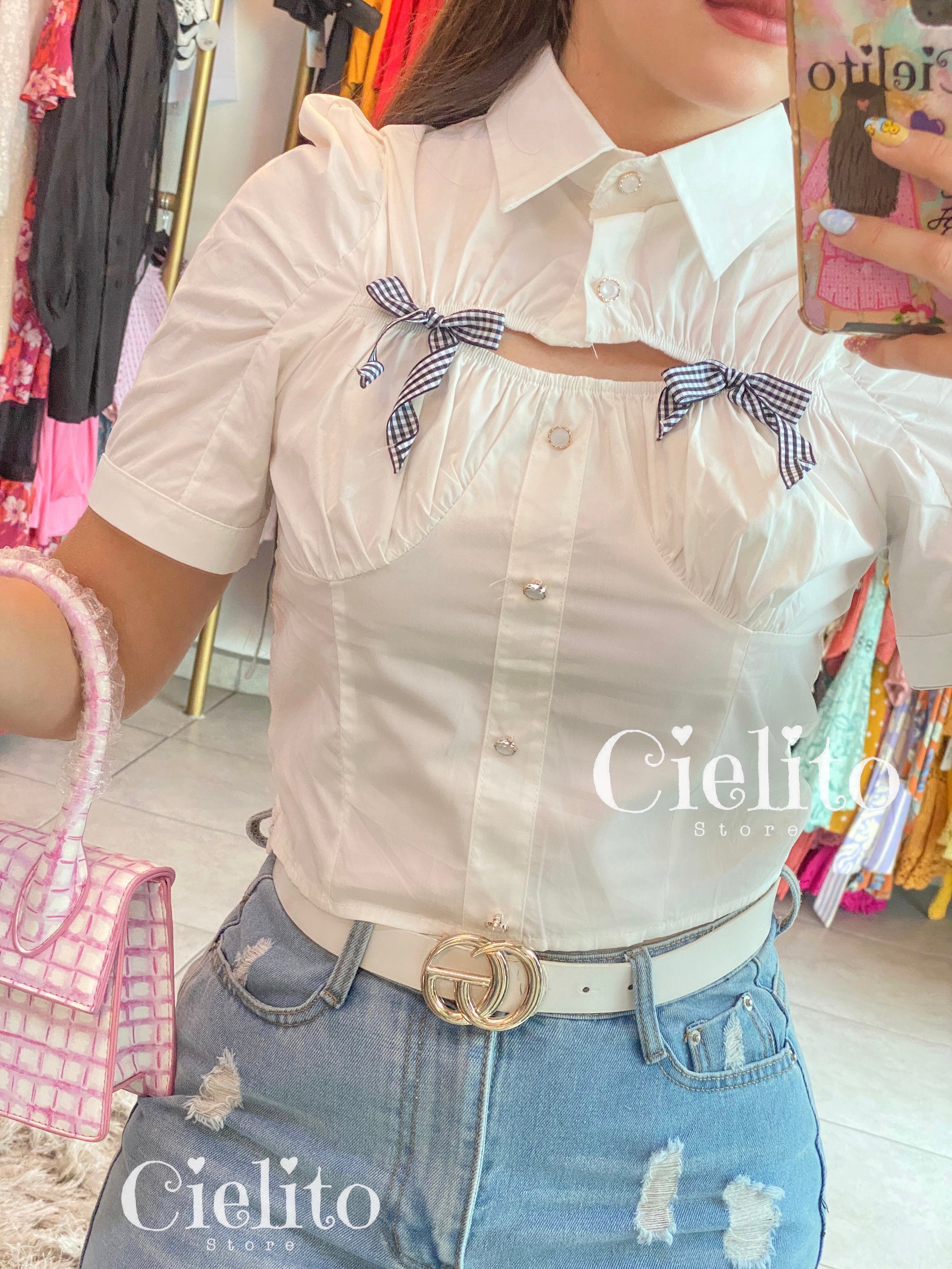 Bown shirt white