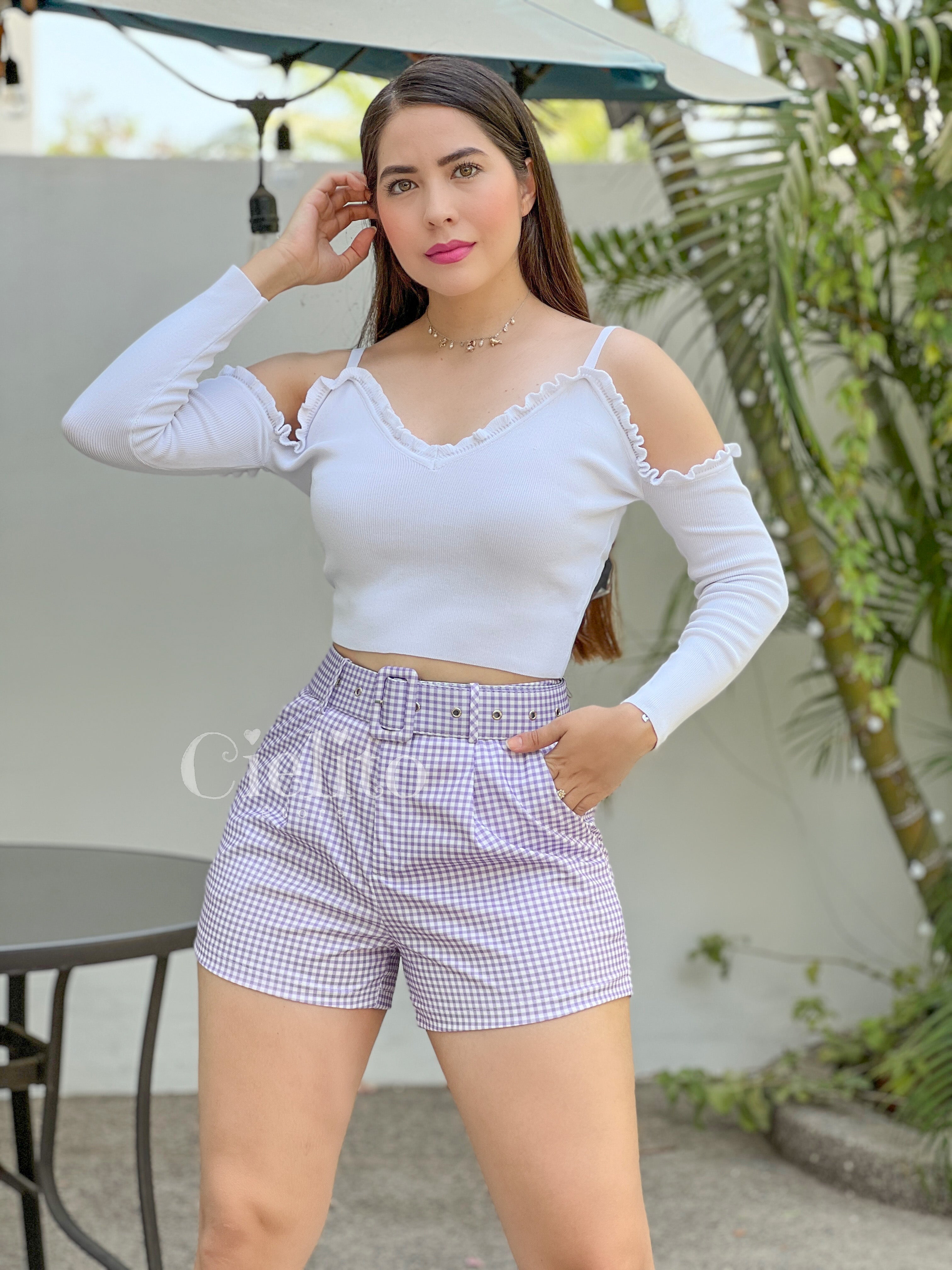 SHORTS CUADROS LILA