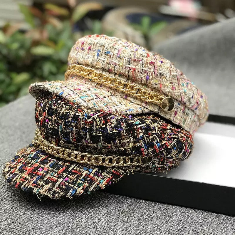 BOINA CON CADENA NEGRA TWEED