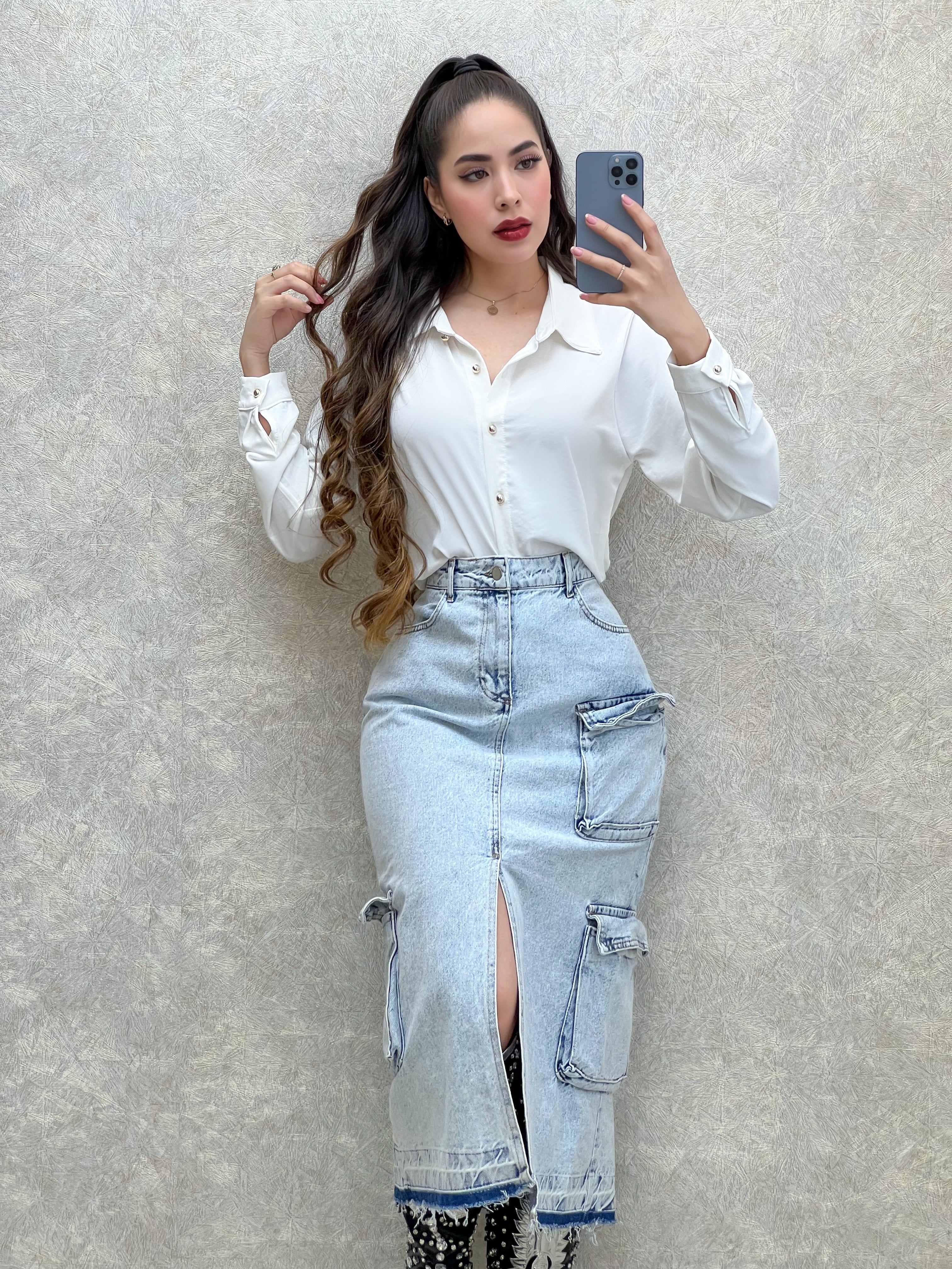 FALDA DENIM CON BOLSAS