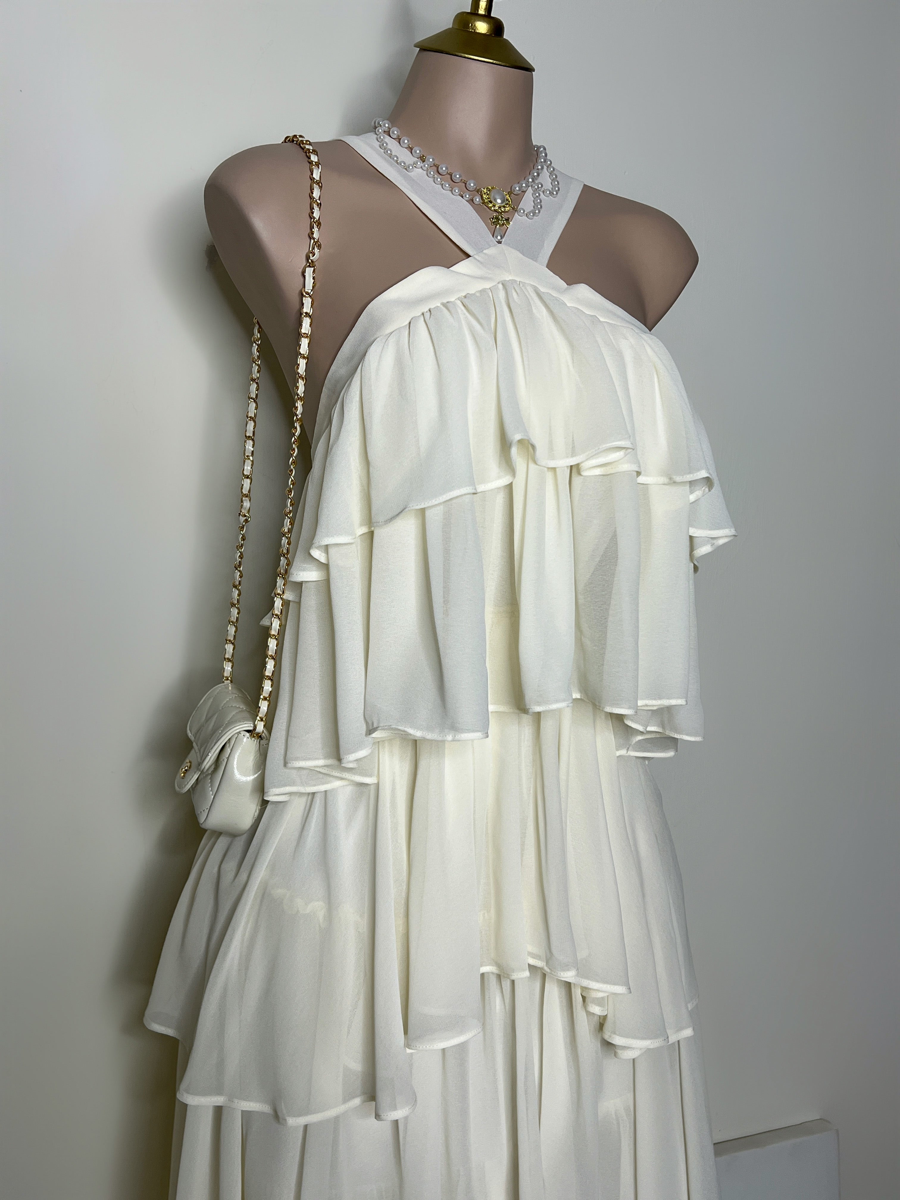 VESTIDO CON OLANES BLANCO