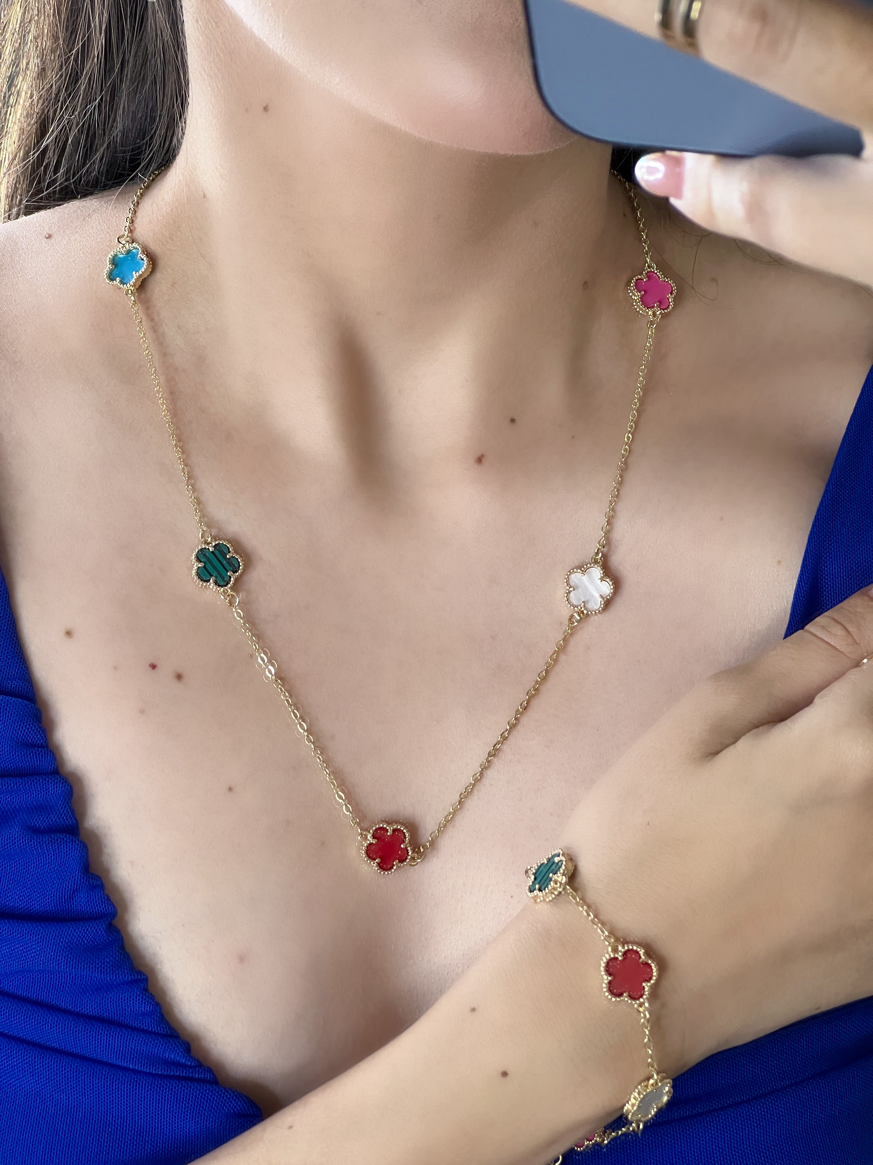 SET COLLAR Y PULCERA TRÉBOL MULTICOLOR