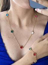 SET COLLAR Y PULCERA TRÉBOL MULTICOLOR