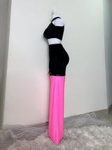 PANTALÓN NEGRO CON VINIPIEL ROSA