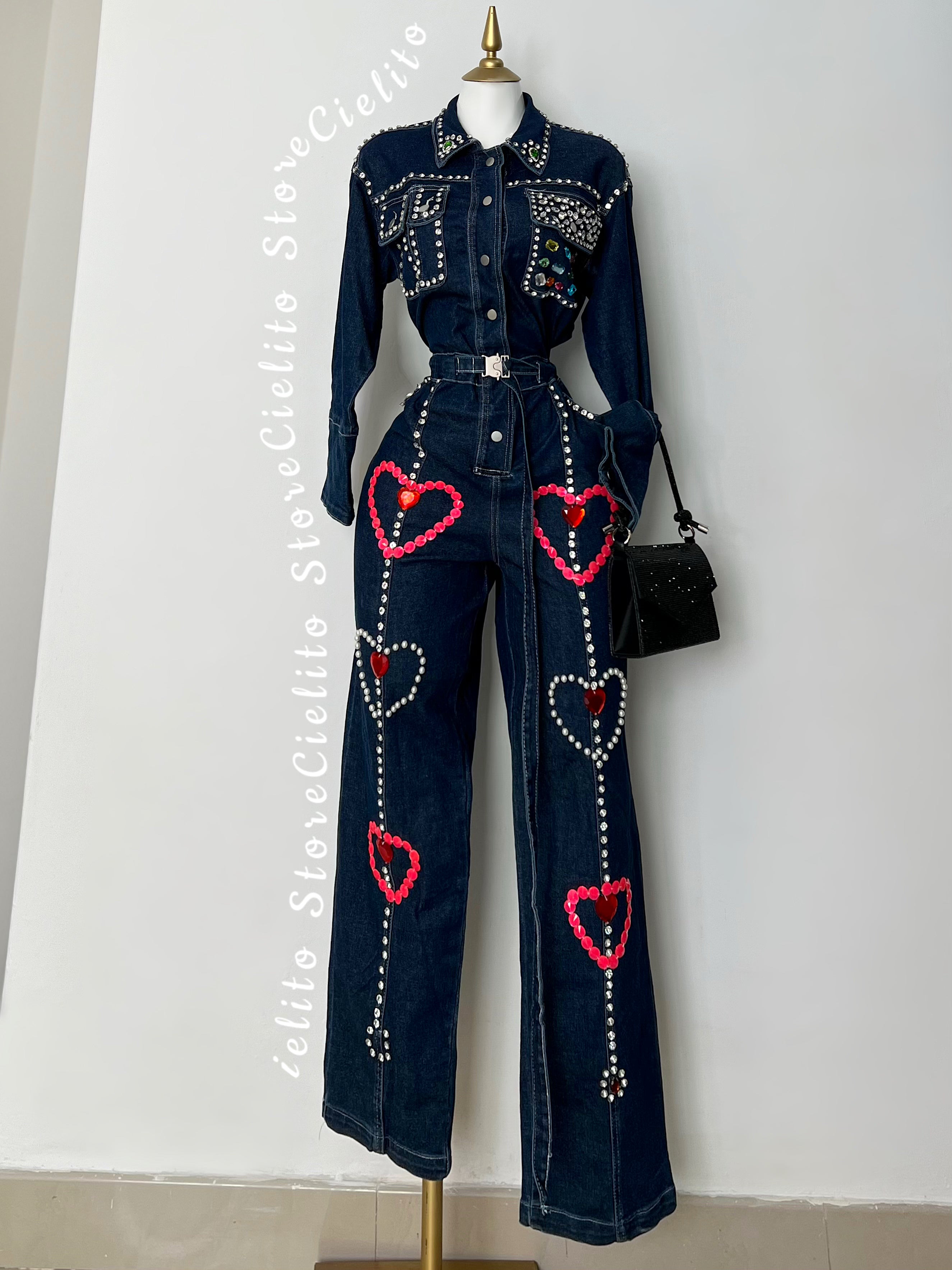 ENTERIZO MEZCLILLA CON CORAZONES