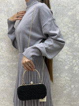 BOLSO RIGIDO CON PERLAS NEGRO