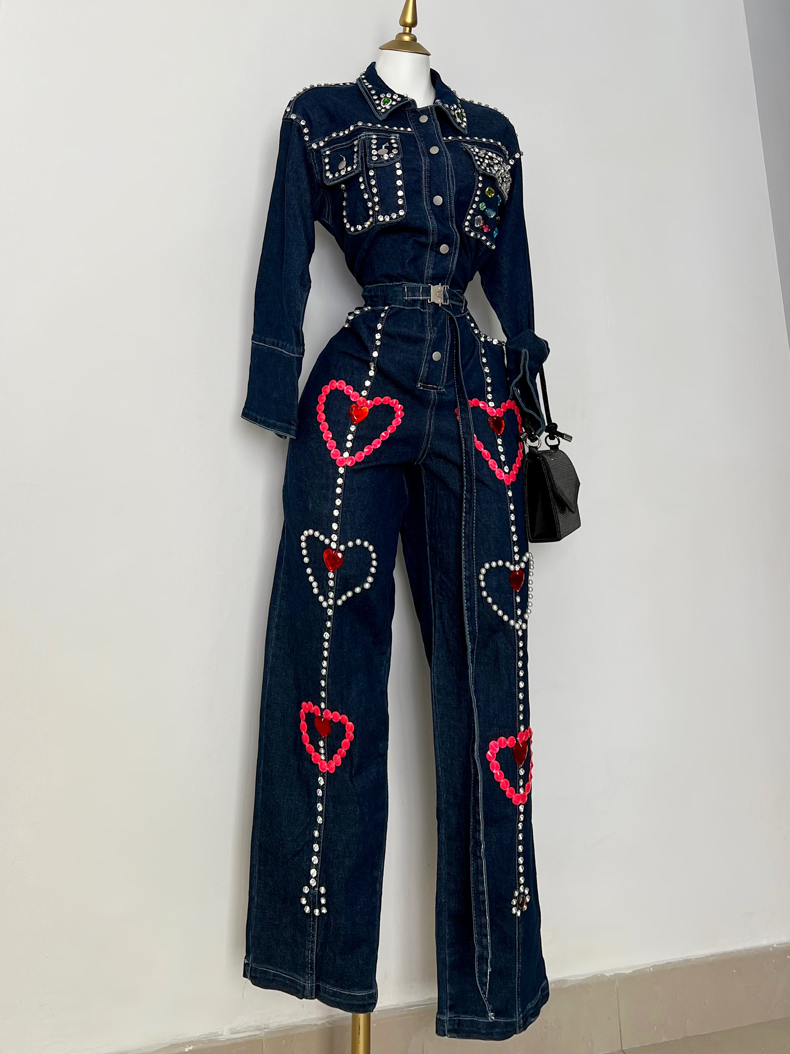 ENTERIZO MEZCLILLA CON CORAZONES