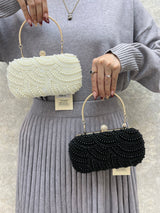 BOLSO RIGIDO CON PERLAS BLANCO