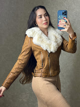 ABRIGO CAFE DE VINIPIEL Y PELUCHE