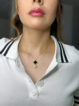 COLLAR TRÉBOL NEGRO CON PERLA