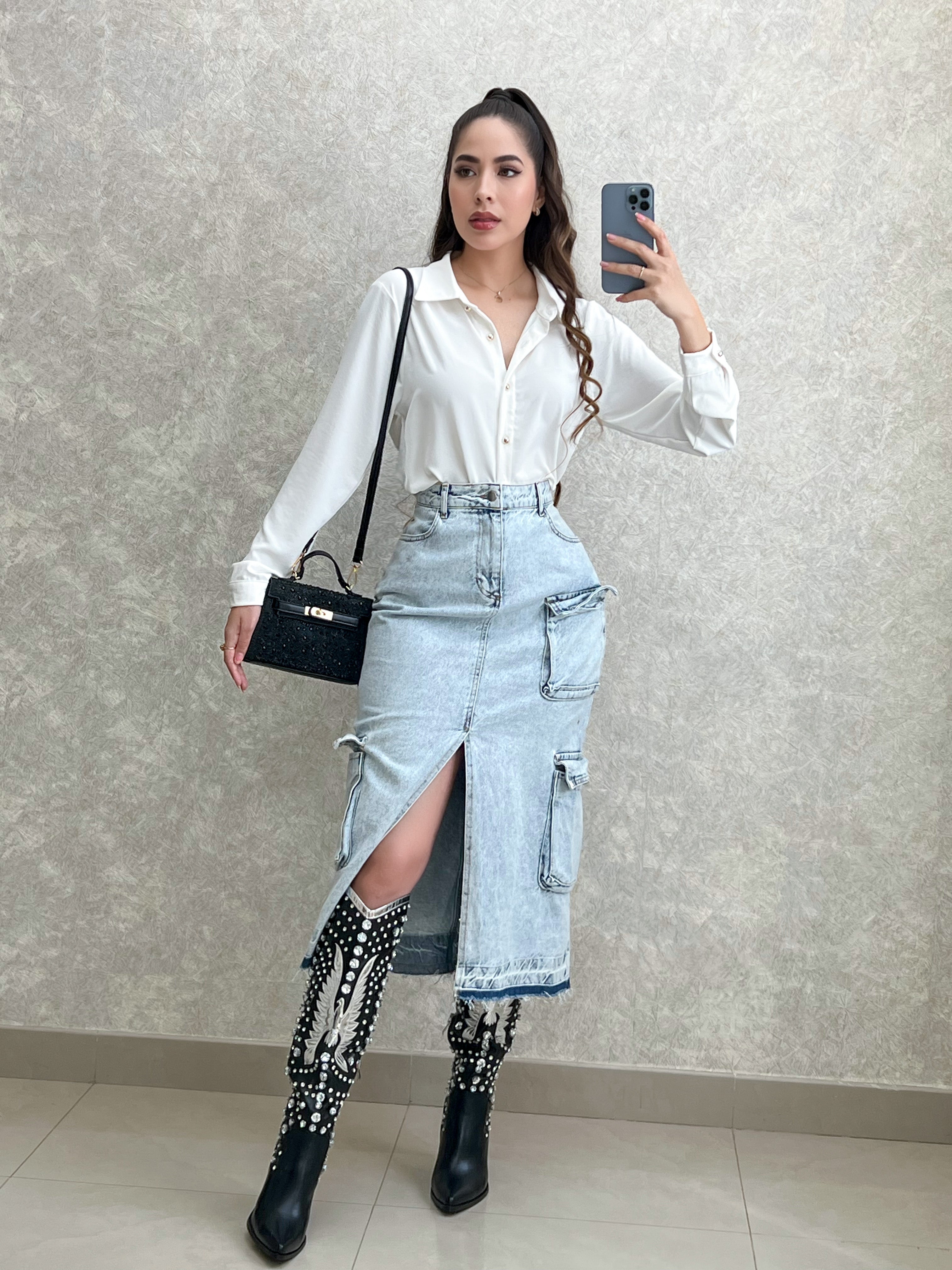 BOTAS COWBOY NEGRAS CON PEDRERÍA