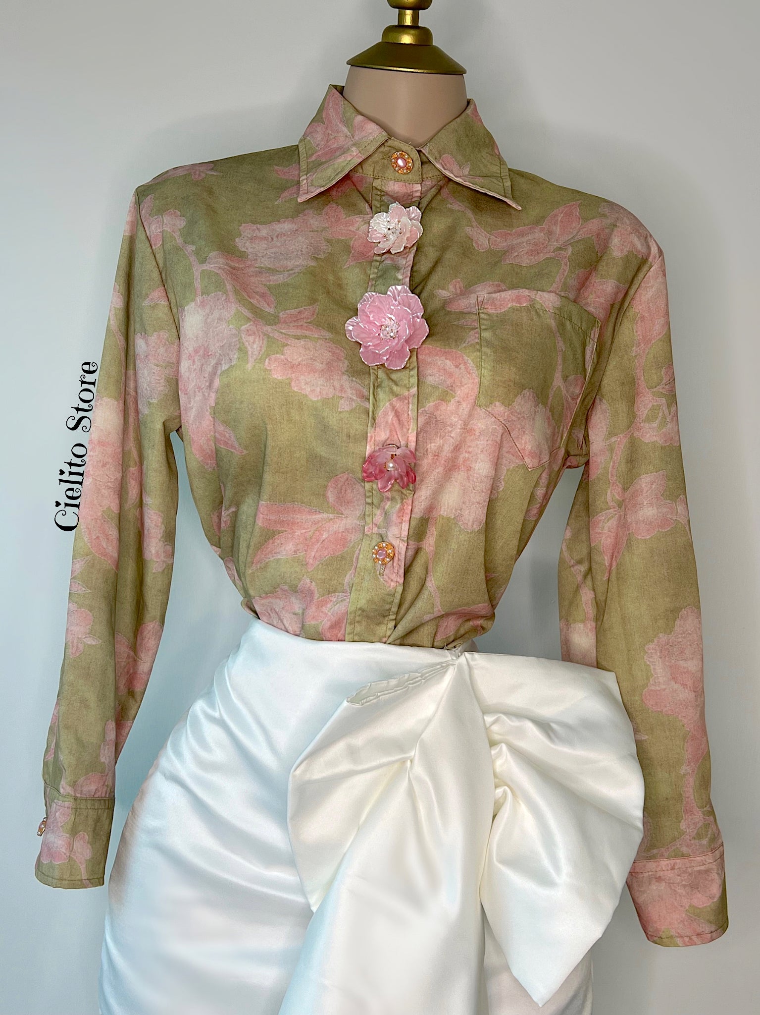 BLUSA VERDE DE FLOR VINTAGE