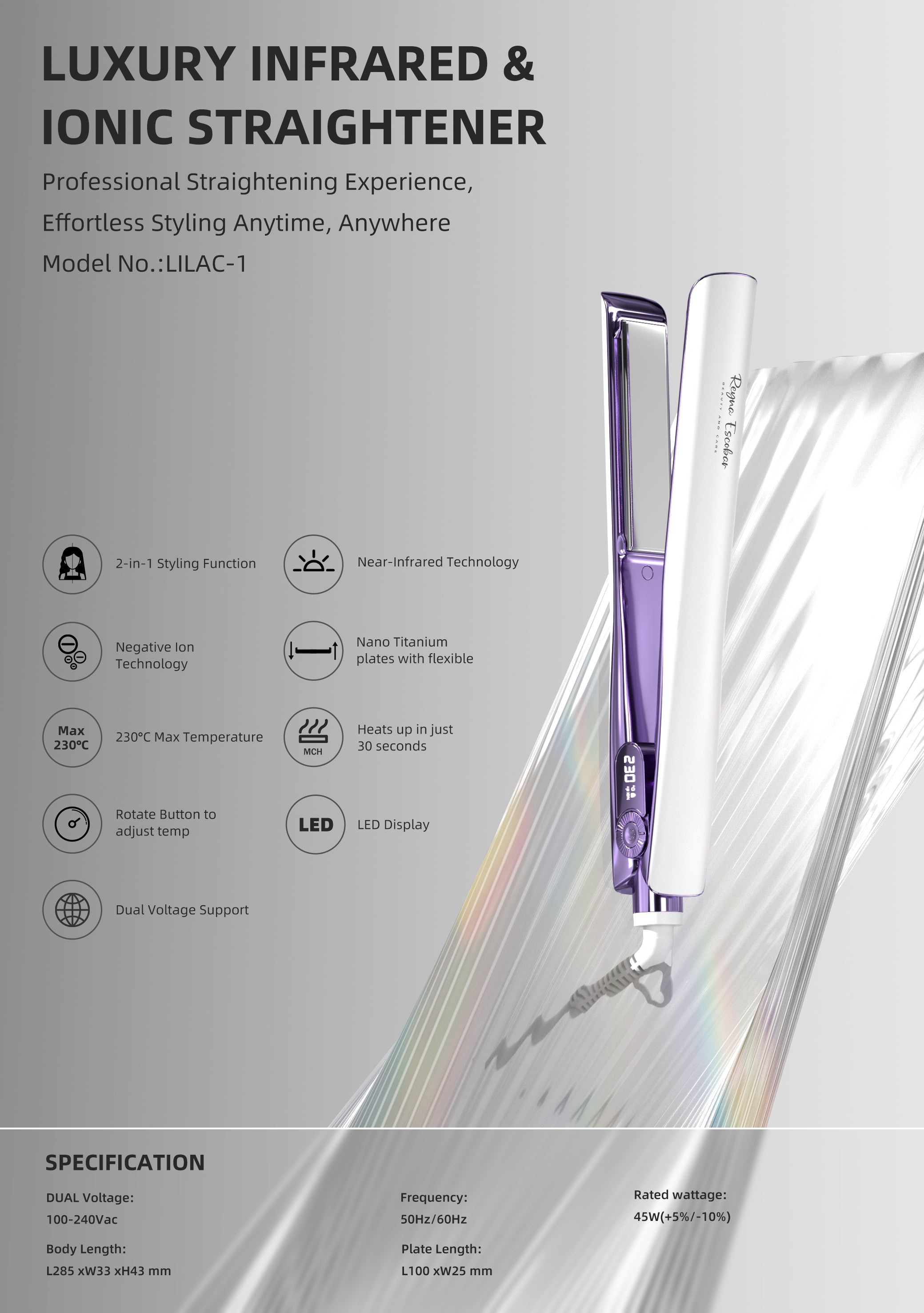 PLANCHA PROFESIONAL LUXURY INFRARROJA TITANIO GALVANIZADO - 2 EN 1 ALISADO Y ONDAS