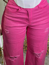 PANTALÓN ROSA PEDRERÍA WIDE LEG