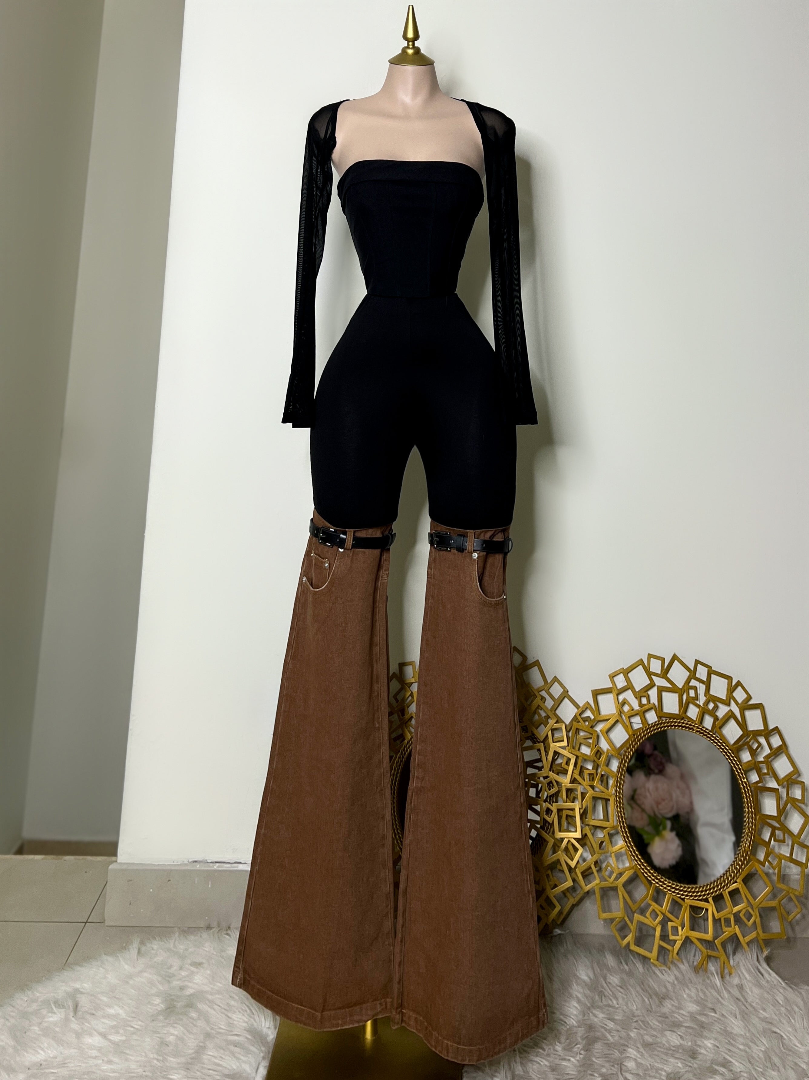 PANTALÓN DENIM CAFE Y NEGRO