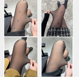 MEDIAS NEGRAS DE PUNTOS AFELPADAS POR DENTRO (80g afelpado)TÉRMICAS