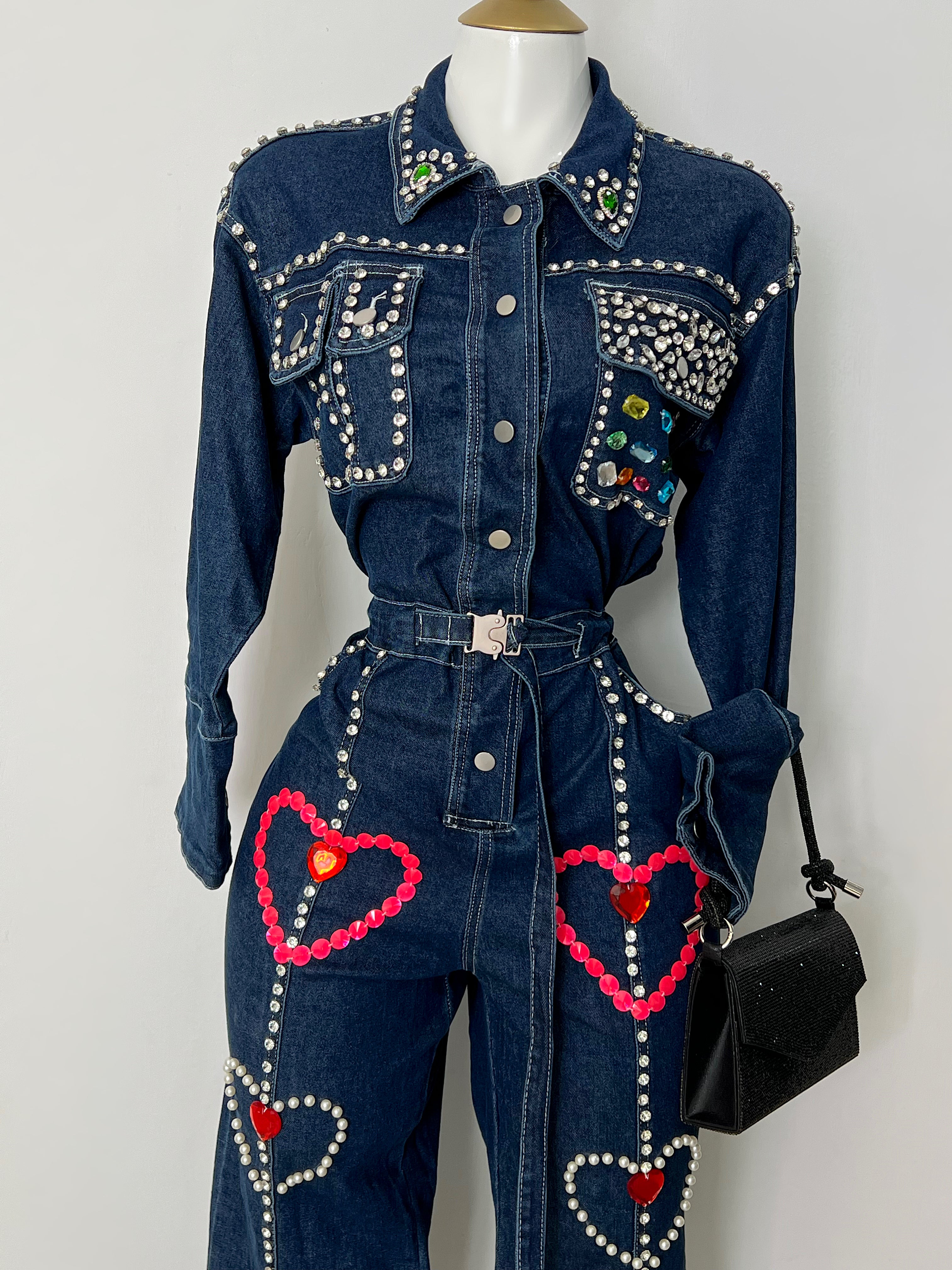 ENTERIZO MEZCLILLA CON CORAZONES