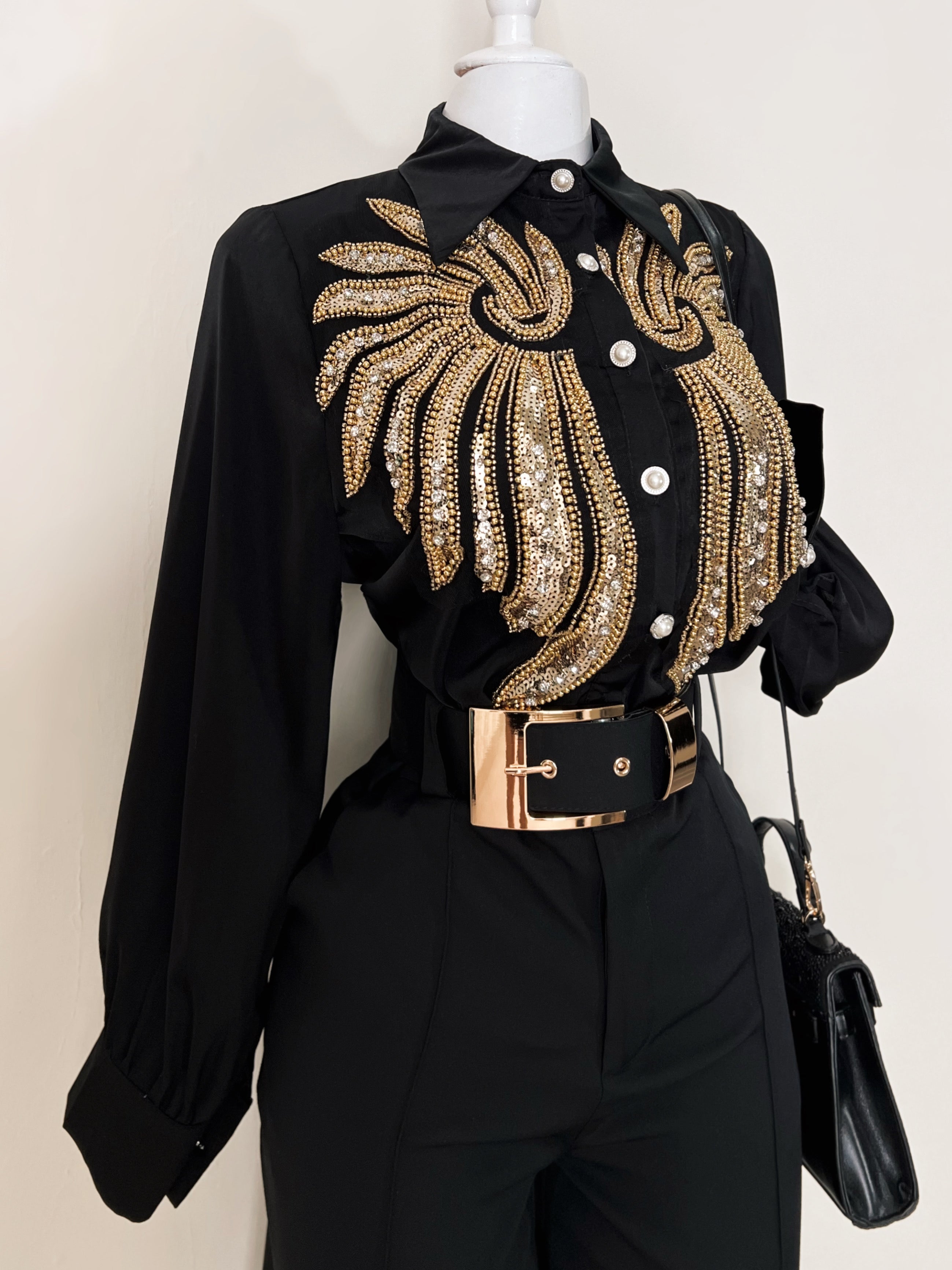 Camisa Negra Pedrería