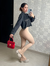 CHAQUETA MEZCLILLA  NEGRA CON PEDRERÍA