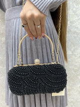 BOLSO RIGIDO CON PERLAS NEGRO