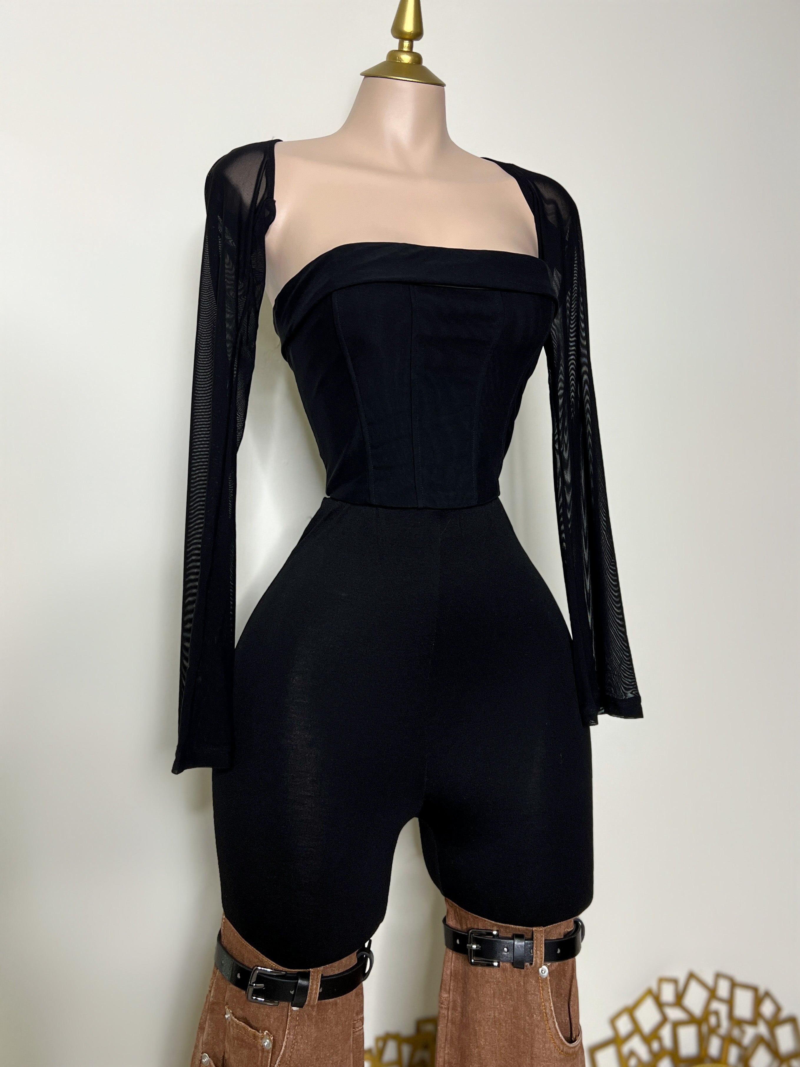 CORSÉ NEGRO CON MANGAS RETIRABLES