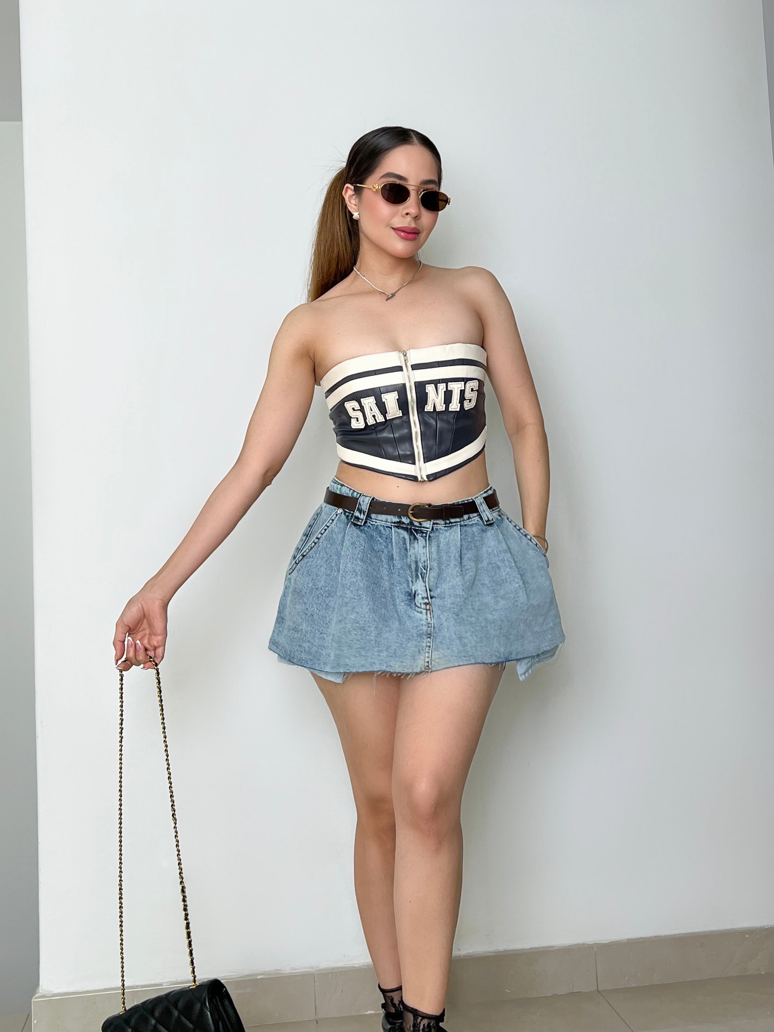 FALDA DENIM CON CINTURÓN