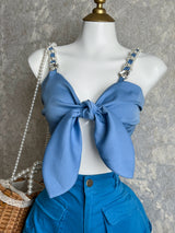 TOP AZUL CON PERLA Y PEDRERÍA
