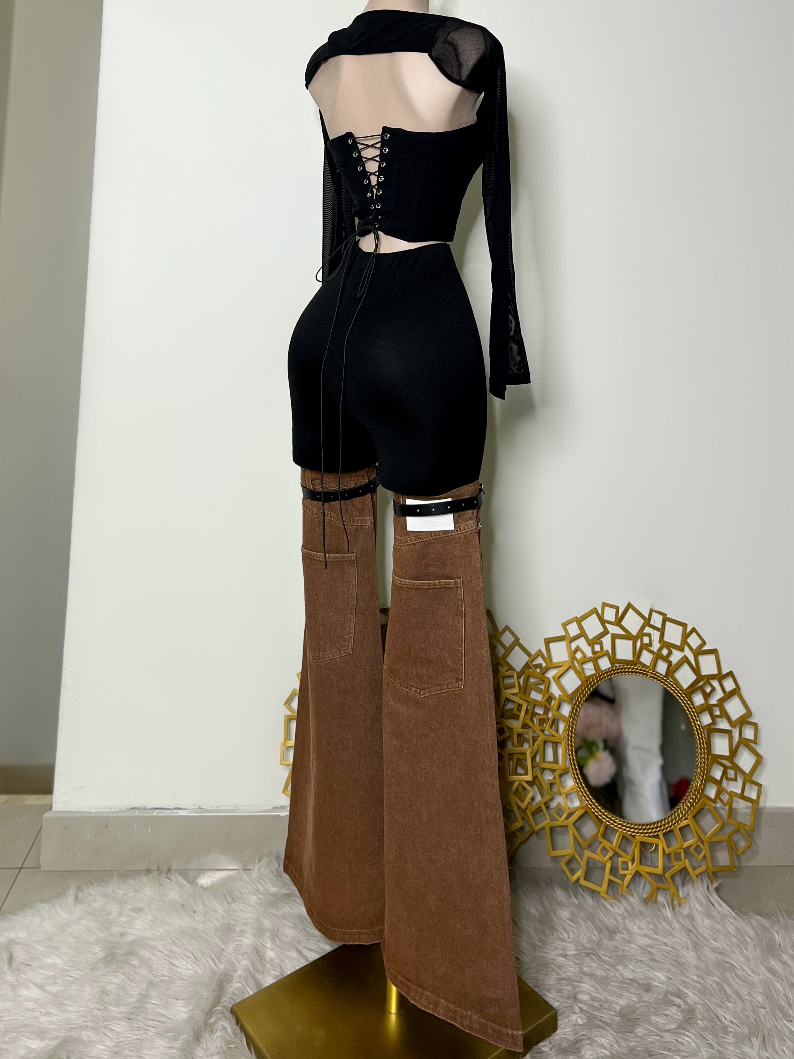 PANTALÓN DENIM CAFE Y NEGRO