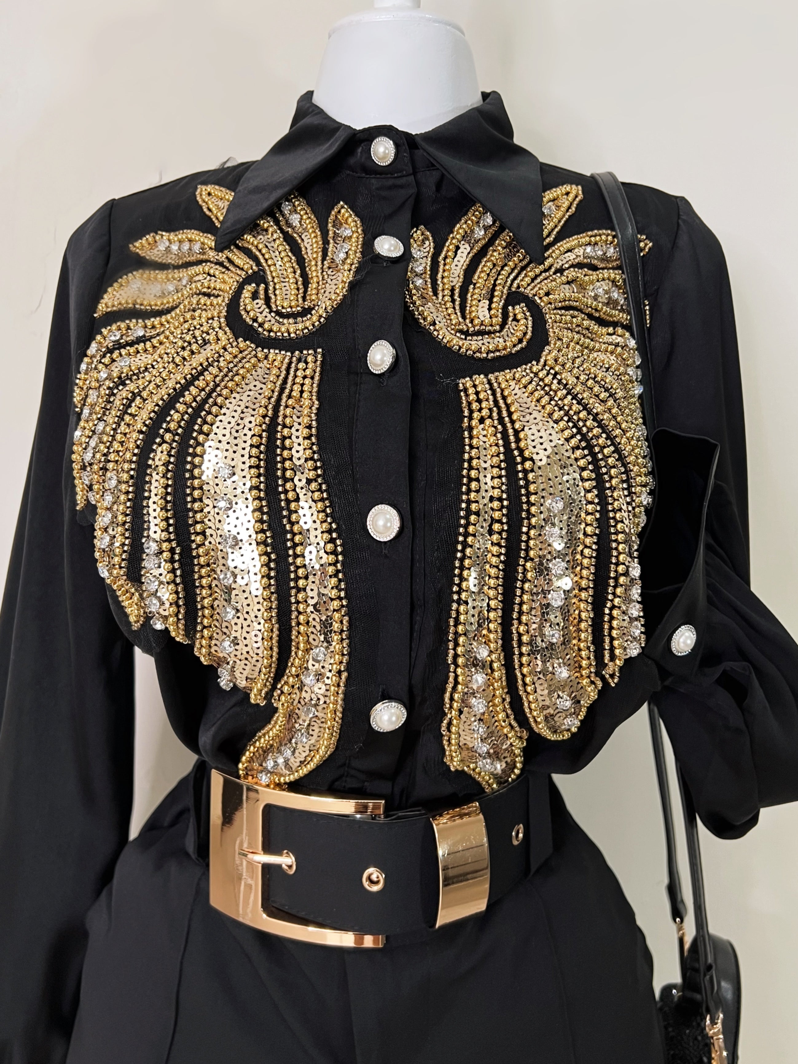 Camisa Negra Pedrería