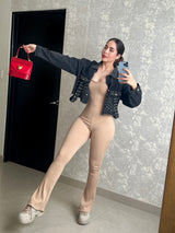 CHAQUETA MEZCLILLA  NEGRA CON PEDRERÍA