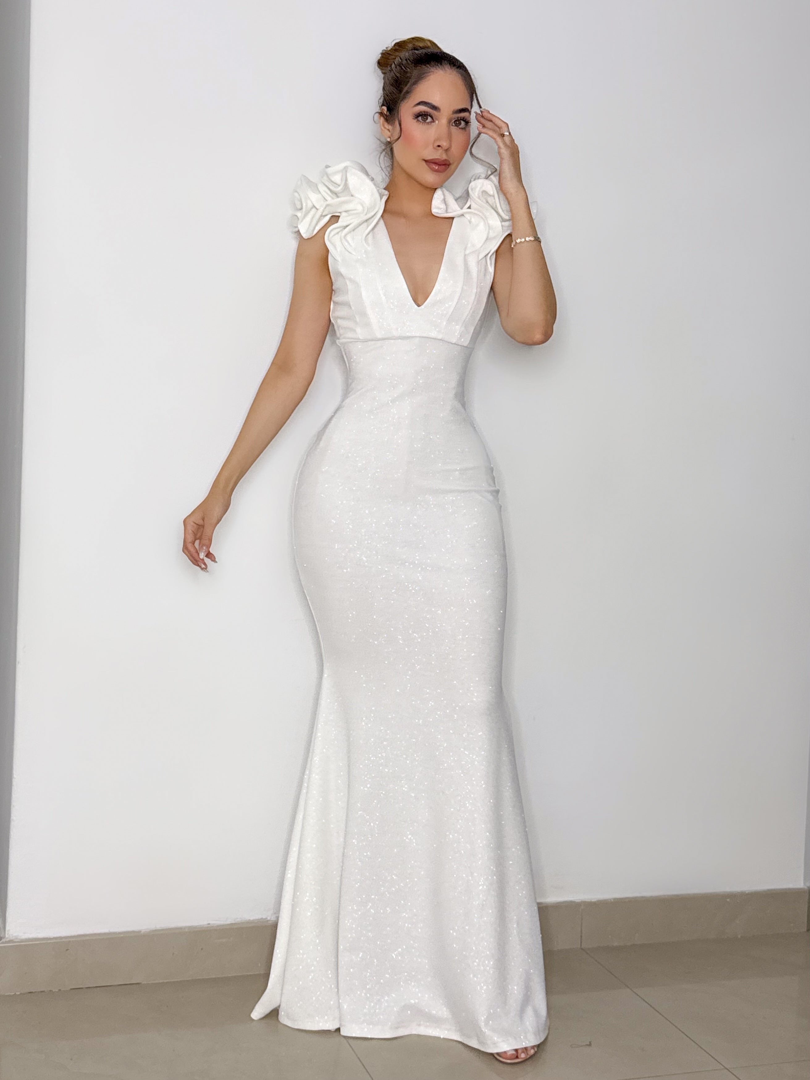VESTIDO MARISOL BLANCO CON BRILLOS