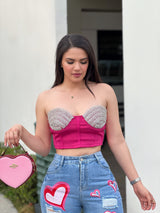 CORSET ROSA CON PEDRERÍA