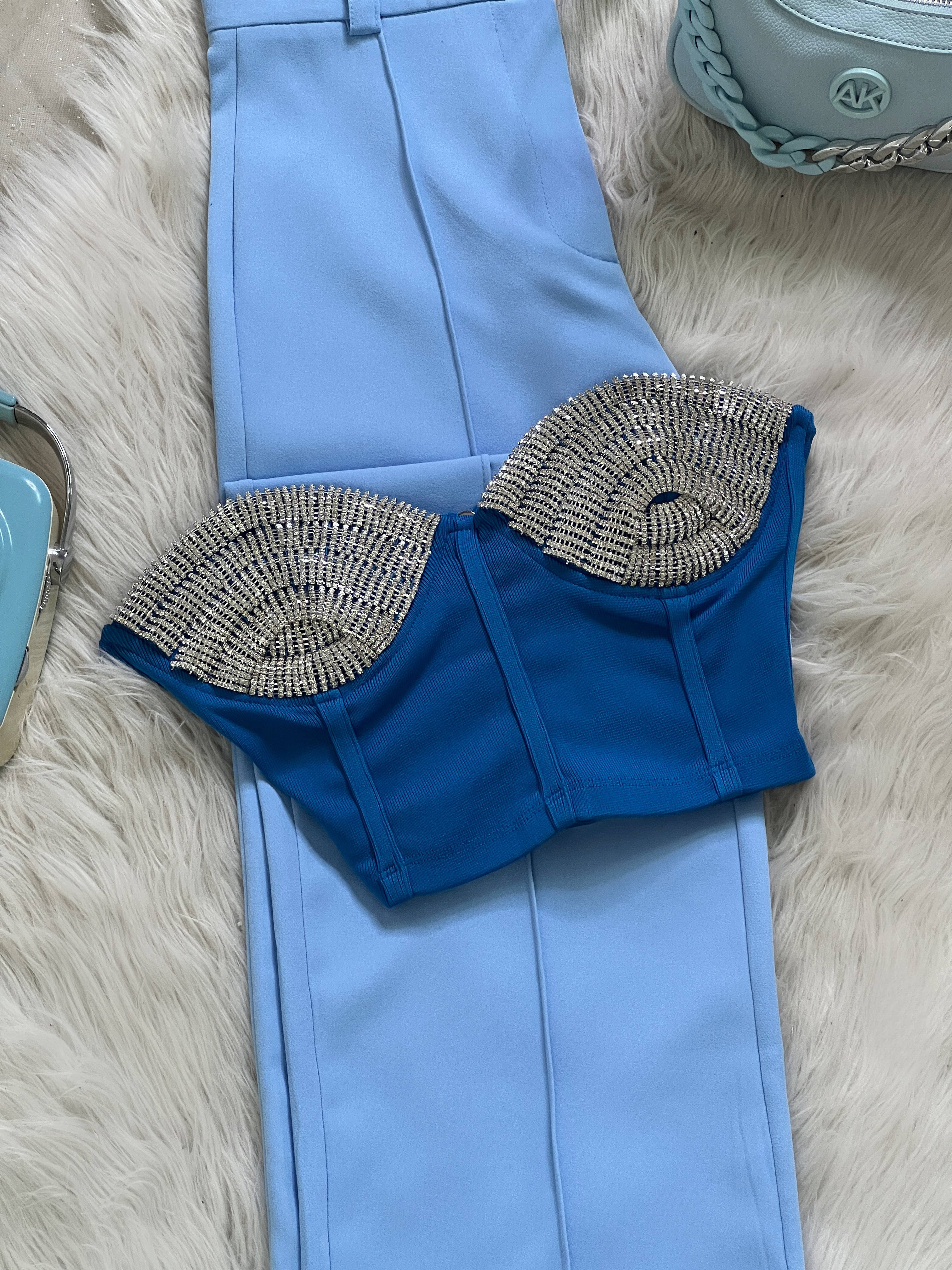 CORSET AZUL CON PEDRERÍA