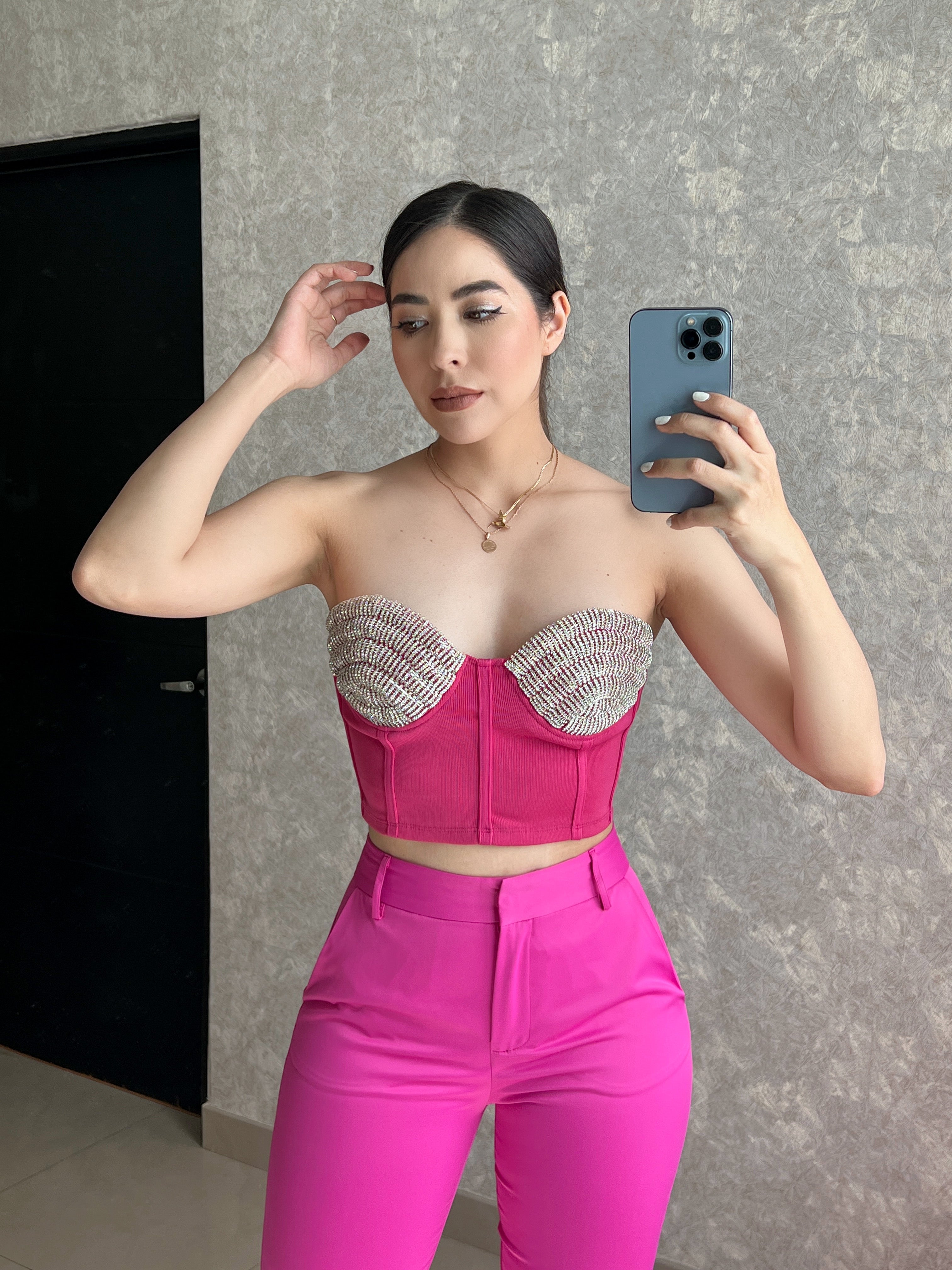 CORSET ROSA CON PEDRERÍA