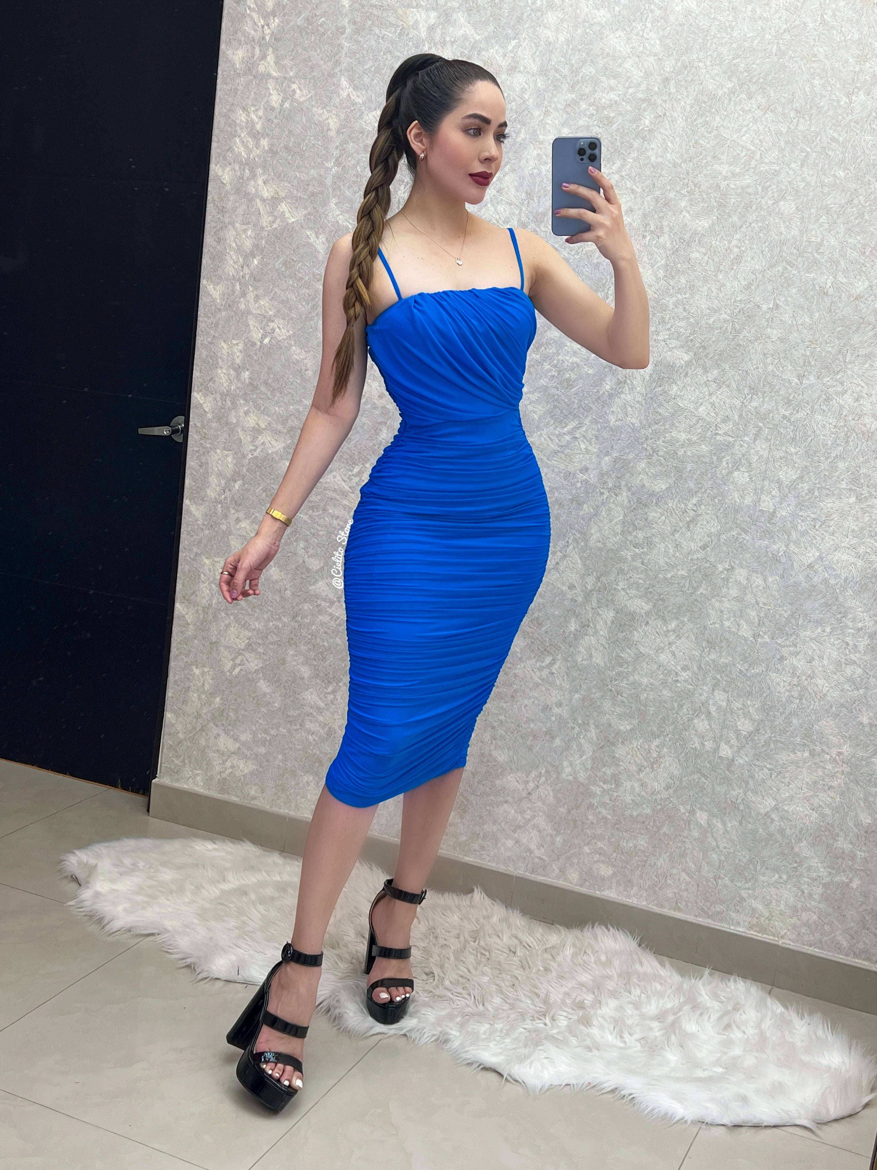 VESTIDO DRAPEADO AZUL