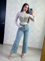 TOP BLANCO CON PERLAS Y PIEDRITAS