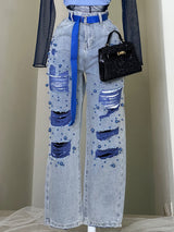 PANTALÓN DENIM PERLAS AZULES Y CINTURÓN