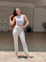 PANTALÓN BLANCO TELA TOTALMENTE DE PEDRERÍA FINA