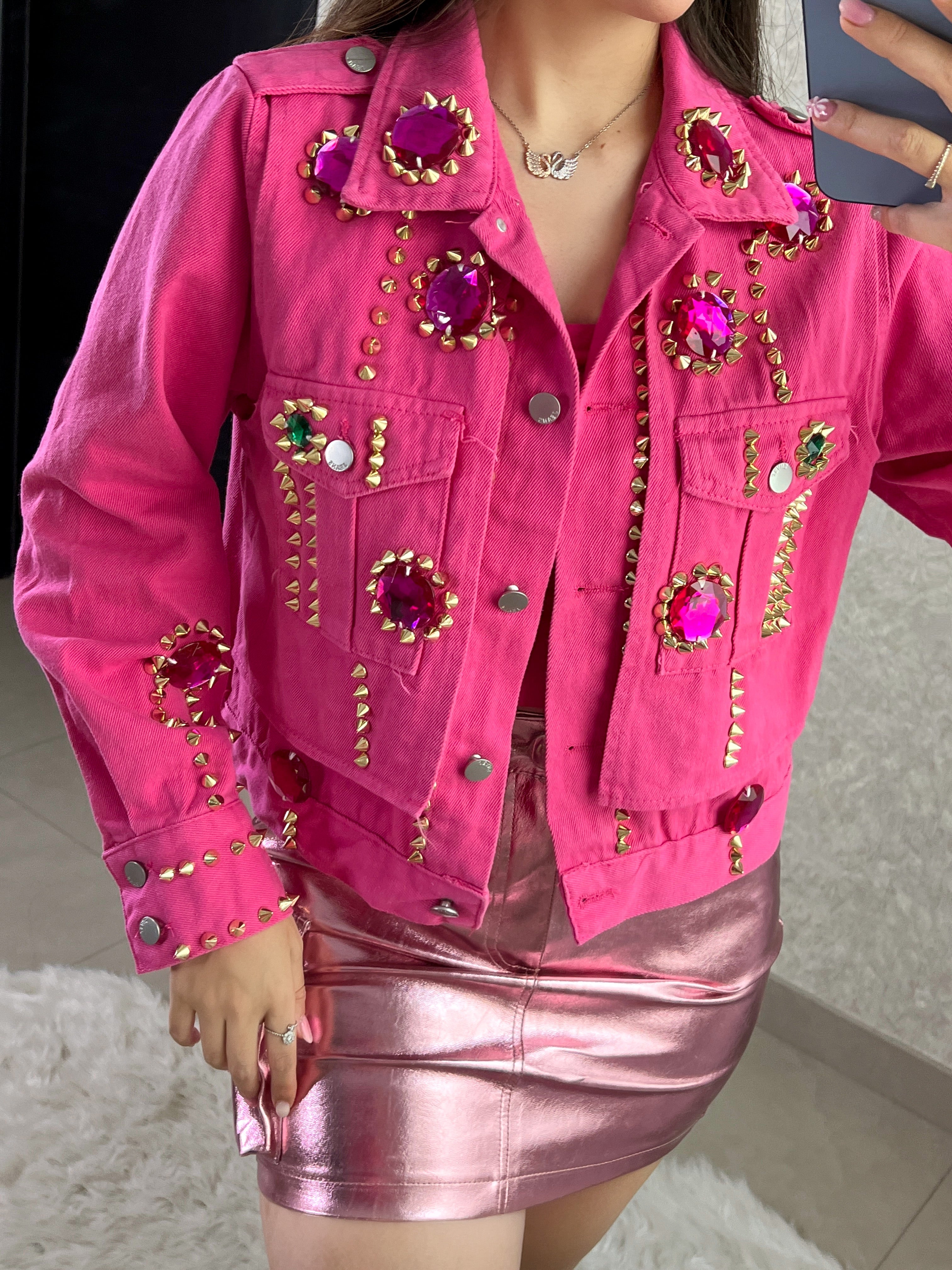 CHAQUETA ROSA MEZCLILLA