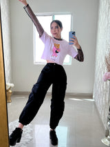 PANTALÓN PARACHUTE  NEGRO CON CIERRE FRONTAL