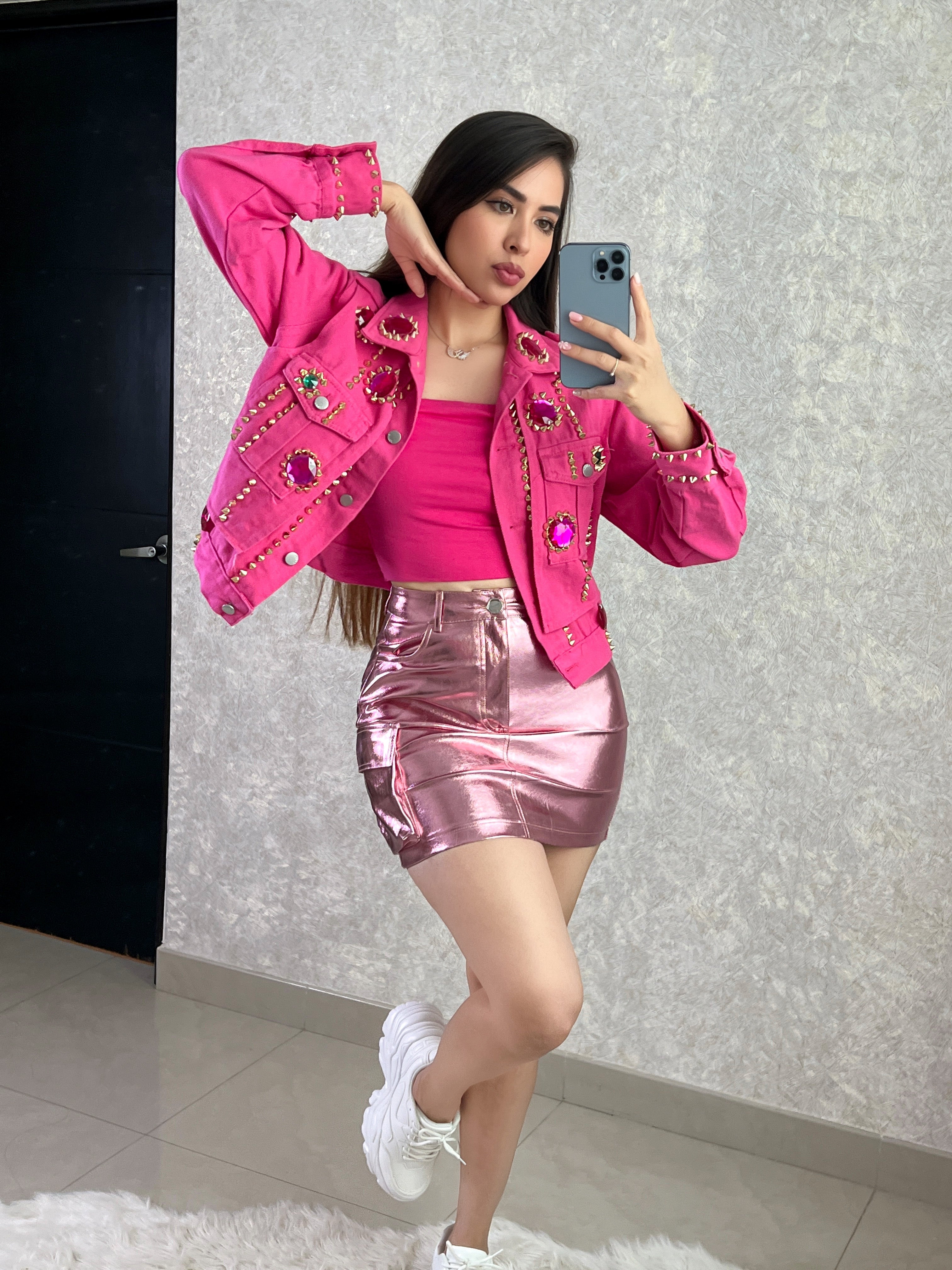 CHAQUETA ROSA MEZCLILLA