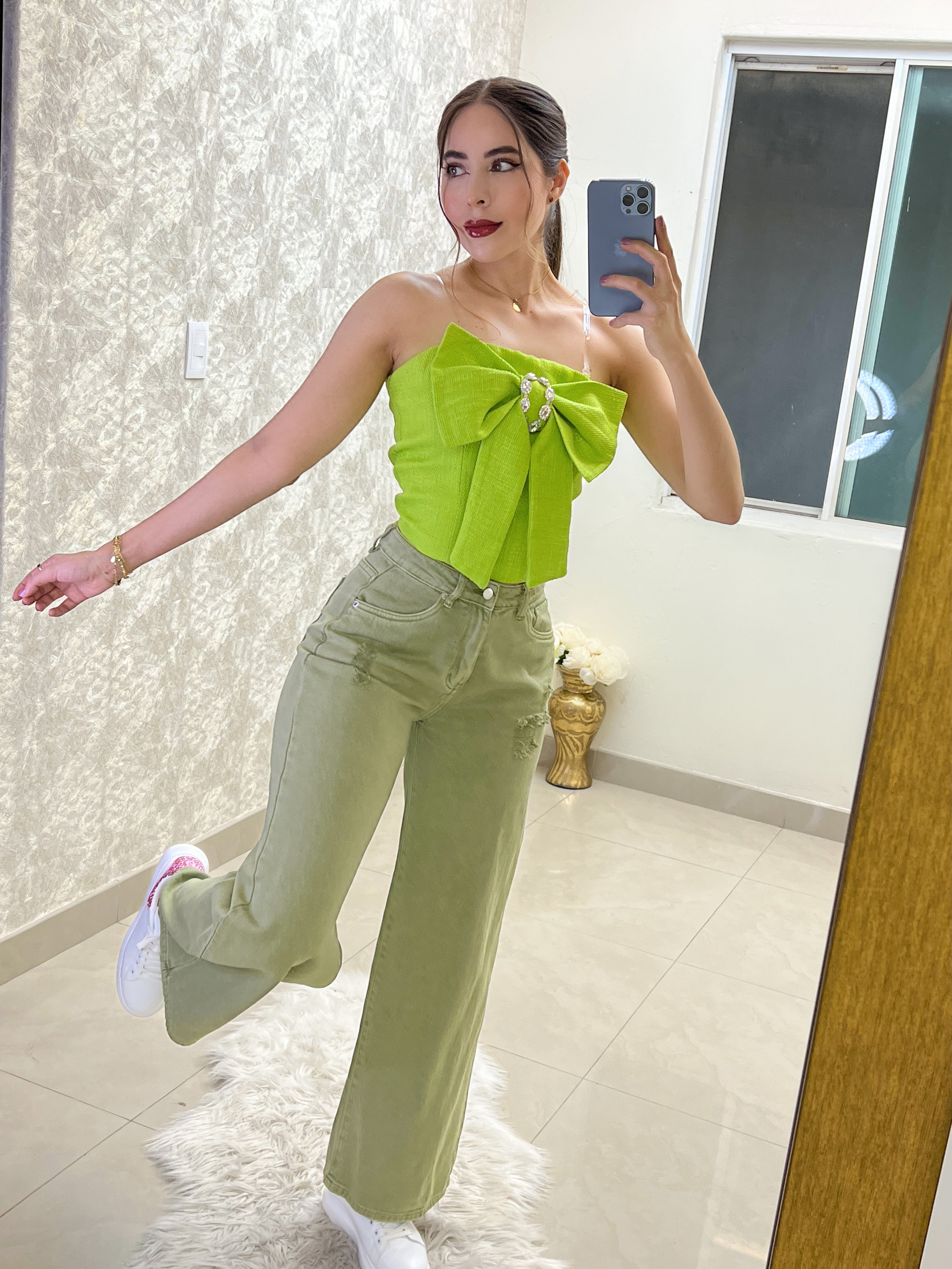 Blusa de moñito verde