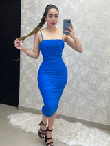 VESTIDO DRAPEADO AZUL