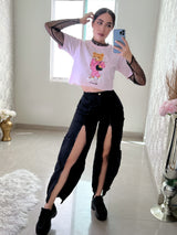 PANTALÓN PARACHUTE  NEGRO CON CIERRE FRONTAL